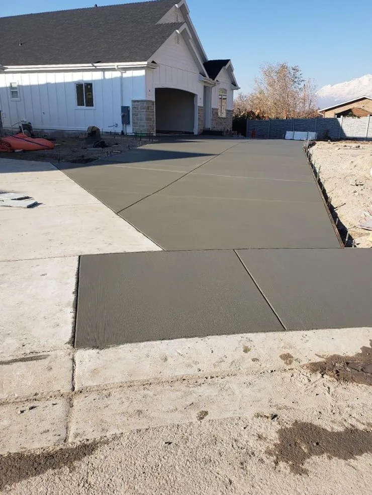 Freshly poured residential concrete driveway